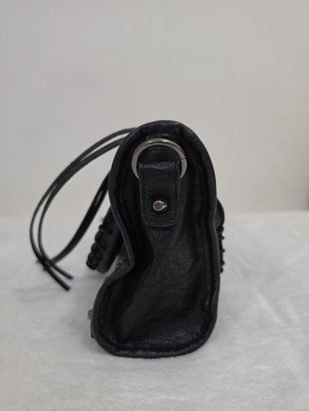 Faux Leather Mini Y2K Silver Studded Crossbody Bag with Long Tassels in Black - Picture 3 of 13